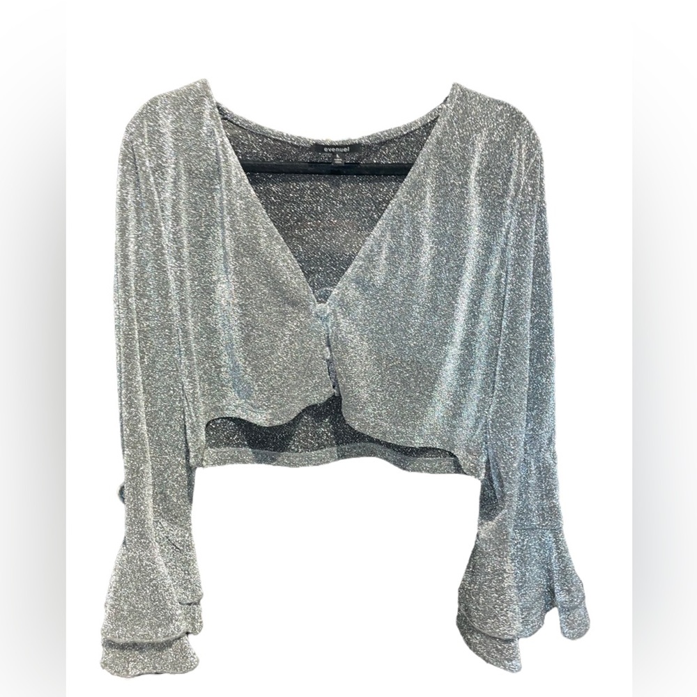 Silver Glitter Long Sleeve Crop Top